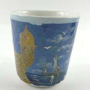 India Coastline Themed Ceramic 10 Fl oz Coffee Mug / Cup. White. Glossy. VGC!